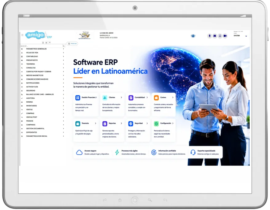 Amigo ERP en varios idiomas en una tablet