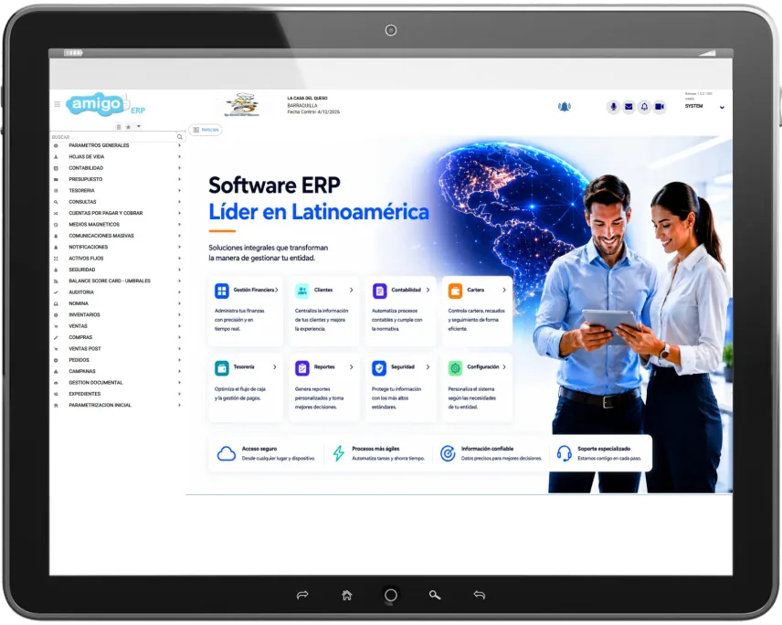 Panel de Amigo ERP para varias sedes en una tablet