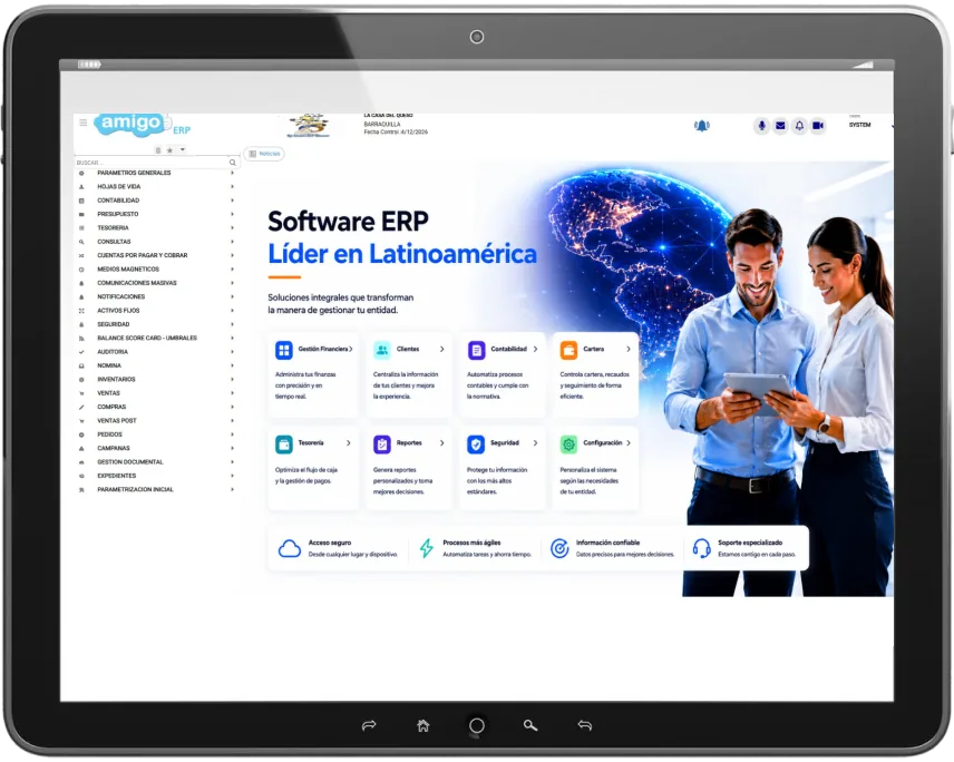 Recordatorios automáticos de Amigo ERP en una tablet